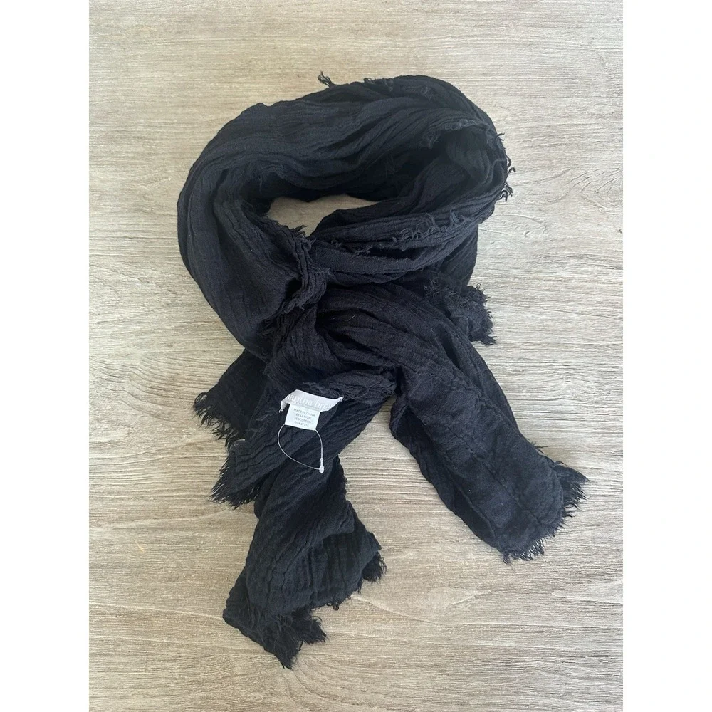Samantha Brown Frayed Edge Multi-use Scarf Sarong Travel Blanket Black